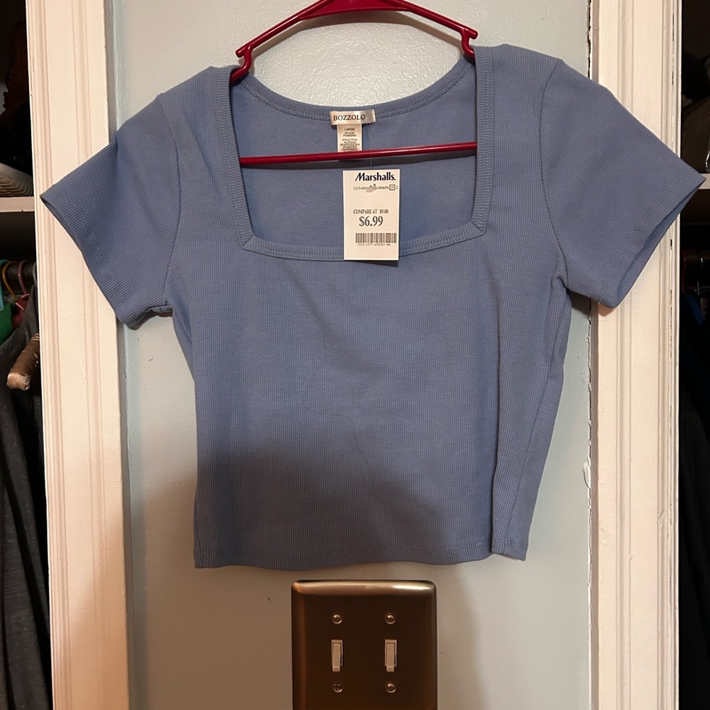Blue Square Neck Women's Top